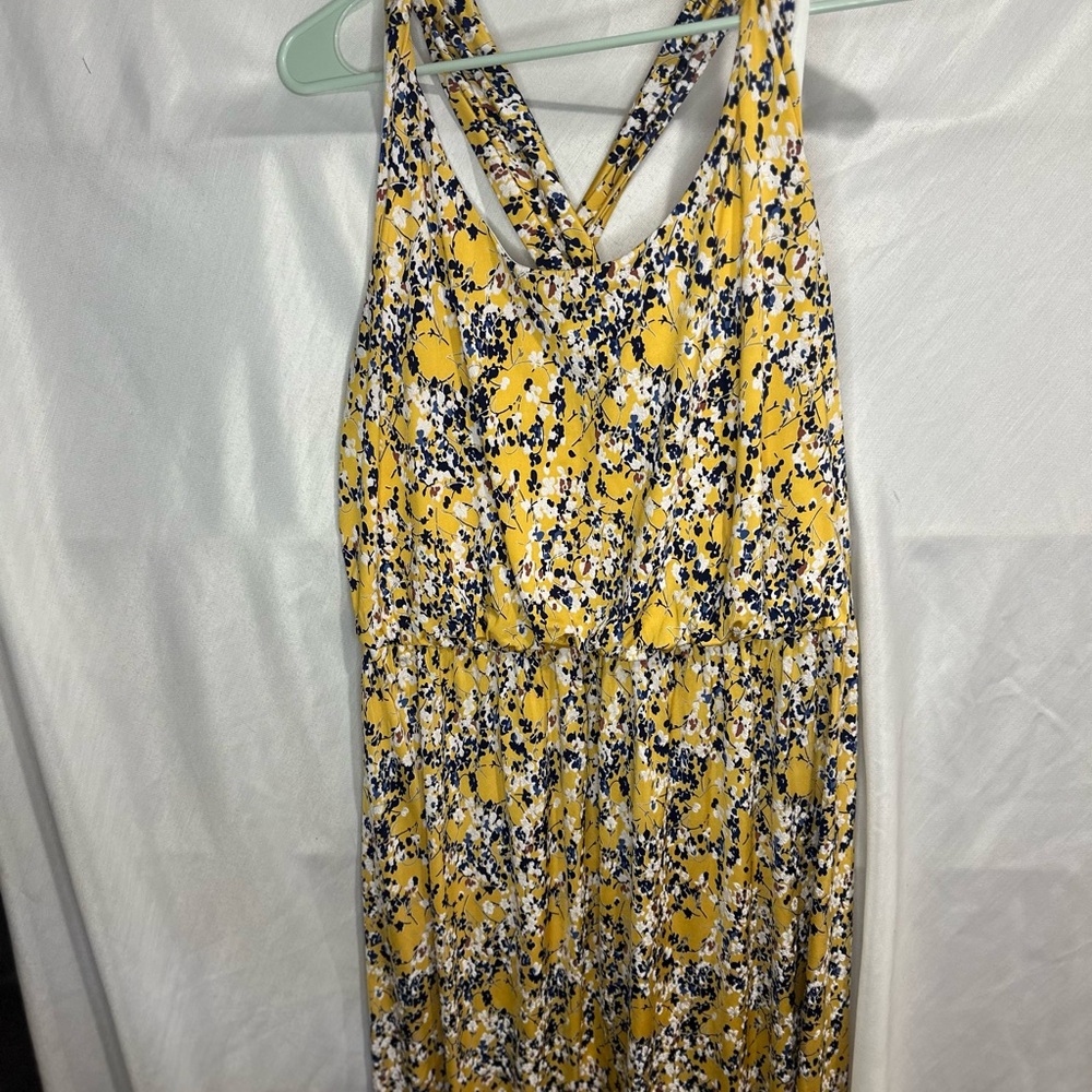 Kaileigh Tasha Knit Sleeveless Dress in a yellow floral print, midi size XL